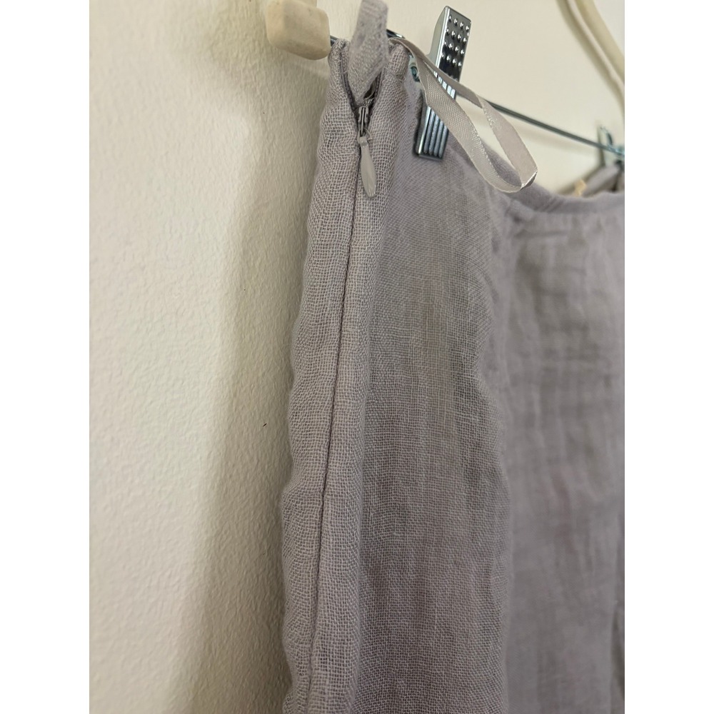 Eileen Fisher Grey Italian Linen Midi Skirt Drawstring Hem Size M - Picture 4 of 9